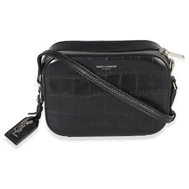 Mini bolsa camera em couro de vitelo preto com relevo de crocodilo Saint Laurent Preto