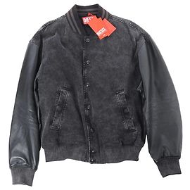 Giacca bomber in pelle e denim Diesel L-NYN nera, 50 IT Nero