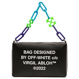 Off White Clutch Quote em couro preto com corrente Off-White Preto