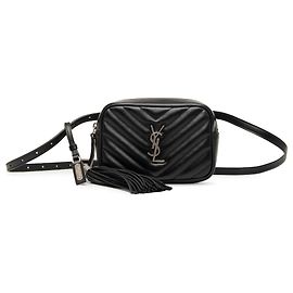 Borsa a tracolla Lou con nappa chevron e monogramma nera Saint Laurent Nero