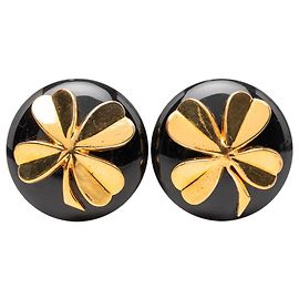 Orecchini Chanel Black CC Gold Plated Resin Clover Clip On Nero Altro