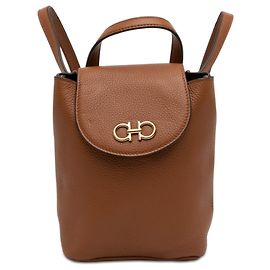 Salvatore Ferragamo Ferragamo Brown Mini Leather Double Gancini Backpack Brown