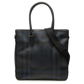Sac à main Kenneth en toile enduite Burberry Blue London Check Bleu Bleu Marine