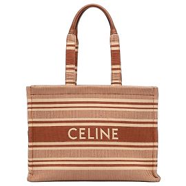 Céline Cabas Thais en toile rayée beige de grande taille Celine Beige