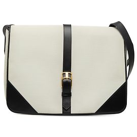 Bolsa tiracolo de lona com acabamento em couro branco Saint Laurent Branco Cru