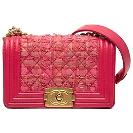Chanel Boy Flap in tweed trapuntato e agnello rosa mini Rosa Altro
