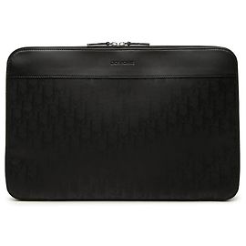 Dior Black Oblique Coated Canvas Homme Zip Laptop Sleeve Black