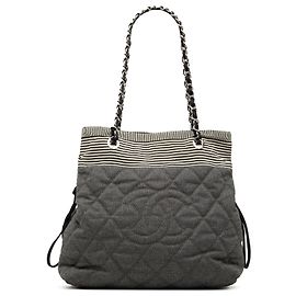 Tote Bonbon em denim acolchoado CC cinza Chanel Marrom Cinza antracite