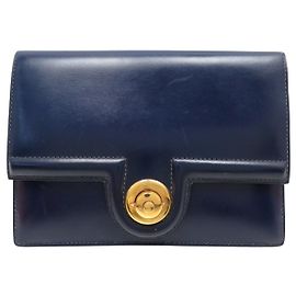 Hermès POCHETTE VINTAGE HERMES PRINCESSE IN PELLE BOX BLU NOTTE BORSA A MANO Blu navy