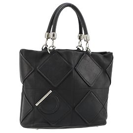 Salvatore Ferragamo Handtasche Leder Schwarz Silber Auth 182426 Schwarz Silber