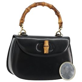 Borsa a mano GUCCI Bamboo in pelle nera e oro 000 2046 0188 Auth 182167V Nero D'oro