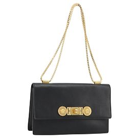 Bolsa de Ombro com Corrente VERSACE em Couro Preto e Ouro Auth BA13207 Preto Dourado