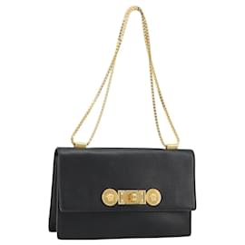 VERSACE Chain Shoulder Bag Leder Schwarz Gold Auth BA13207 Schwarz Golden