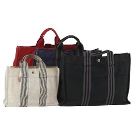 Hermès Bolso Fourre Tout HERMES Cotton 4 Set White Black Red Auth 176443 Negro Blanco Roja