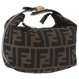 FENDI Pochette Accessori Zucca Canvas Nero Marrone Auth 178882 Marrone Nero