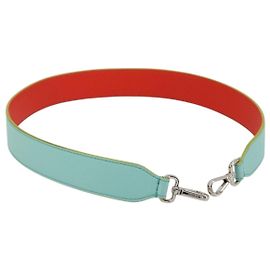 FENDI Leather Shoulder Strap 35.4"" Light Blue Silver Auth 171288V Silvery Light blue