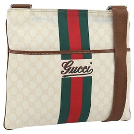 Borsa GUCCI GG Supreme Web Sherry Line PVC Bianco Rosso Verde 189816 Auth 182157A Bianco Rosso Verde