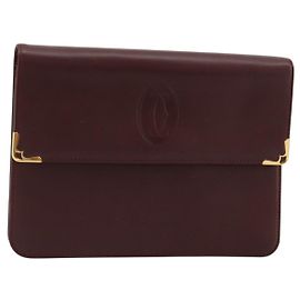 Clutch CARTIER Must Line in pelle Bordeaux Oro Auth 182459 D'oro Bordò