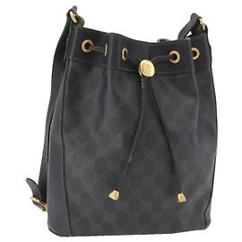 GUCCI GG Supreme Drawstring Web Sherry Line Bag PVC Black 41 02 034 Auth 180217 Black Golden
