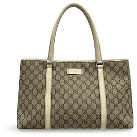 Gucci Supreme Tote Bag weiß und beige Leder Weiß Beige