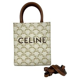 Céline Celine Mini Vertikaler Cabas Handbag Braun Weiß