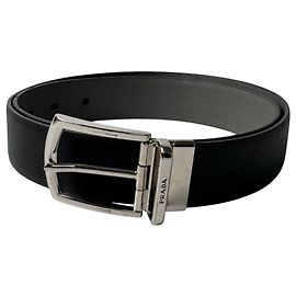 Prada Saffiano Leather Reversible Belt Black