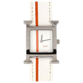 Hermès Hermes H Uhr aus Edelstahl mit Quarzwerk Weiß