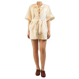 Ganni Mini vestido de algodão marfim com cinto - tamanho UK 8 Branco