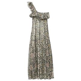 Laurence Bras Vestito Floreale Saint Barth T38 Marrone Rosa Beige Grigio