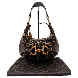 Gucci Sac Hobo Bamboo Horsebit Monogramme GG Marron Noir Doré