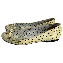 Dolce & Gabbana Daisy Print Leather Ballet Flats Black White Yellow