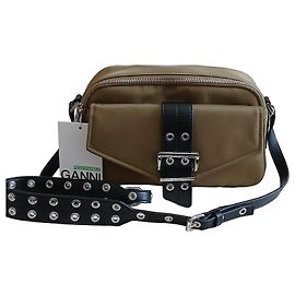 Bolsa de ombro Ganni em nylon com fivela - Olive Preto Caqui
