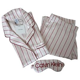 Calvin Klein Set Pigiama a Righe e Mascherina Rosso Crudo