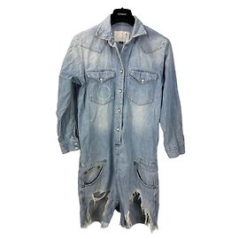 R13 Tuta Corta in Denim Distressed Blu