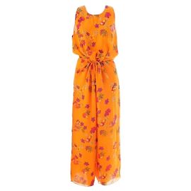 Céline Celine Mono de seda estampado floral naranja Rosa Verde Naranja