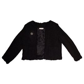 Chanel Giacca in tweed nero con logo CC Nero