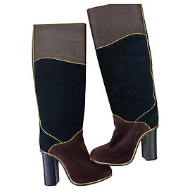 Botas altas patchwork Lanvin em camurça e couro Preto Bordeaux