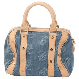 Chopard Sacola Bowling em Jeans e Couro Azul Bege