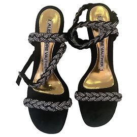 Alexandre Vauthier Black Suede Crystal Embellished Sandals Black