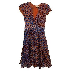 Autre Marque Issa London Printed Silk-Blend Summer Dress Blue Orange