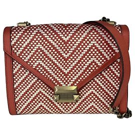 Michael Kors Whitney Bolsa de ombro em couro e palha - Vermelho e Branco Branco Vermelho Multicor