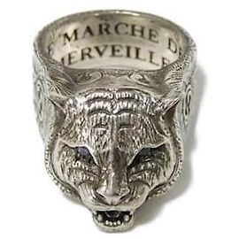 Anel Gucci Le Marché des Merveilles Cabeça de Tigre em Prata Hardware prateado