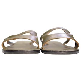 Autre Marque Zeus+Dione Leather H-Strap Flat Slides - Khaki Olive Green Green