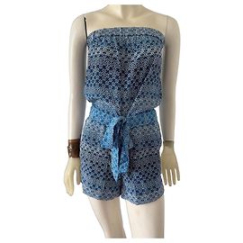 Diane von Furstenberg Tuta in seta blu e bianca Bianco Blu
