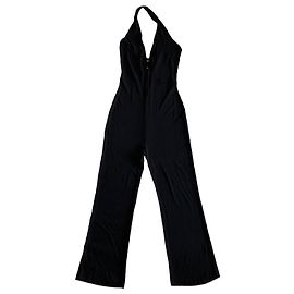 Versace schwarzer Wide-Leg Jumpsuit mit V-Ausschnitt Schwarz