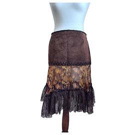 D&G Dolce & Gabbana Fall 2002 Runway Suede and Silk Skirt Brown