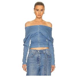 Alexander Wang Top em denim com ombros de fora Azul