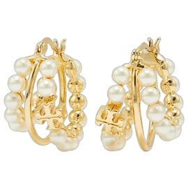 Tory Burch Brincos de argola em pérolas e metal dourado Branco Dourado