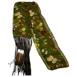 Sciarpa in seta Dolce & Gabbana con stampa farfalla e frange Multicolore Verde