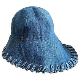 Chanel Blauer Denim Bucket Hat Größe 56 Blau